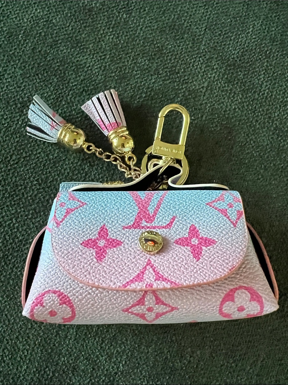 Pastel Pink & Blue Monogram Key Pouch with Tassel Charm